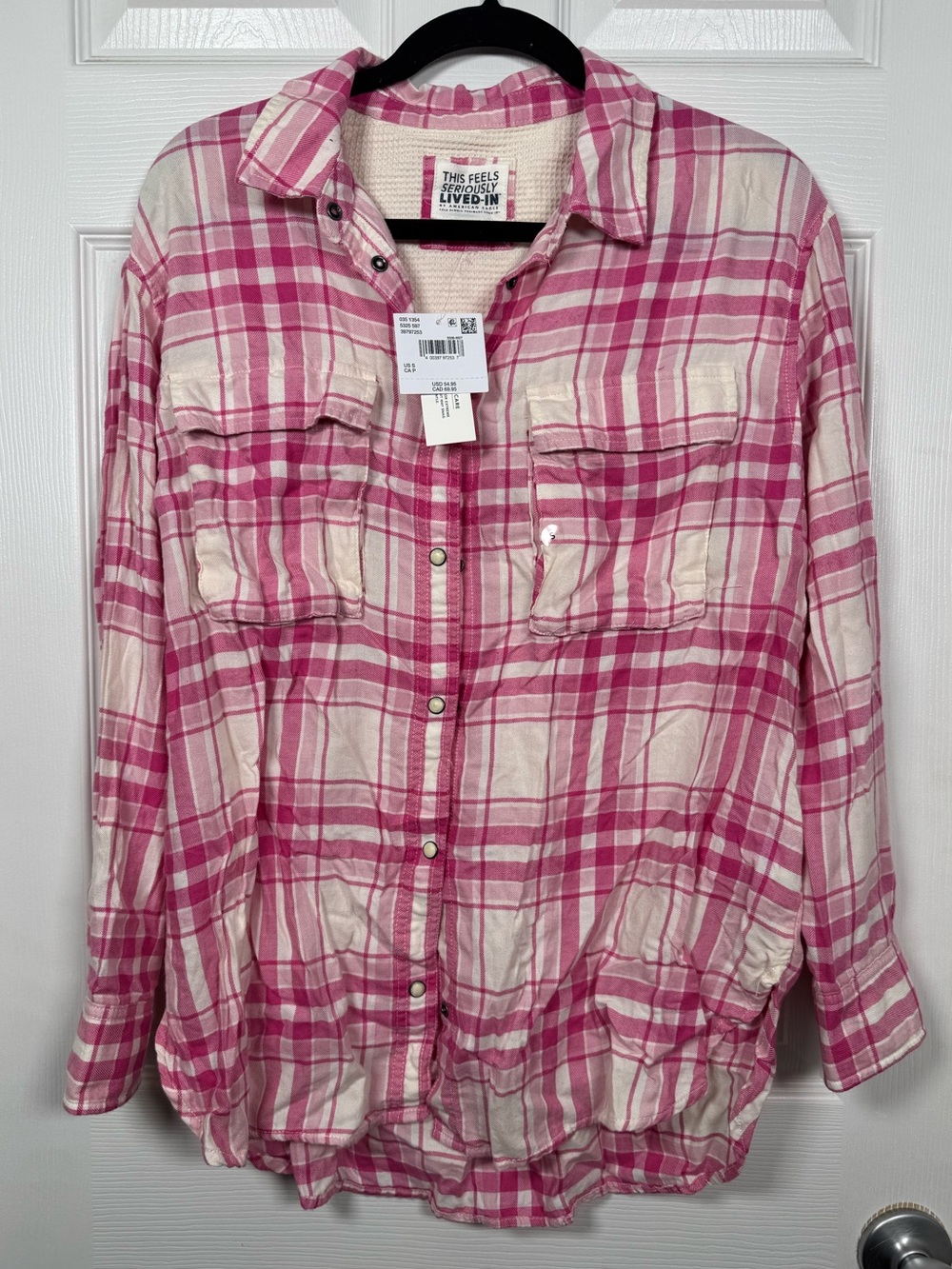 American Eagle Lived In Pink Plaid Snap Shirt NWT Small